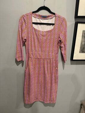 J. McLaughlin Pink Multicolor Chevron Long-Sleeve Scoop Dress